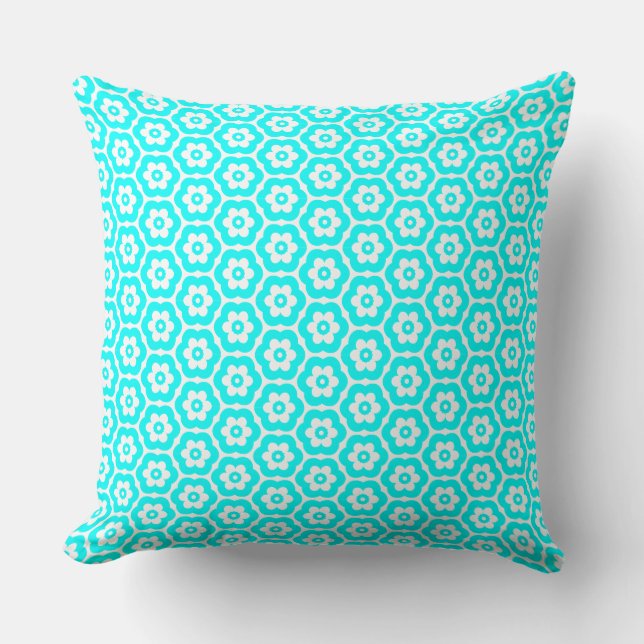 Geometric 280514 (03) - Cyan on White Throw Pillow (Front)