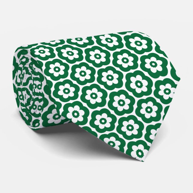 Geometric 280514 (03) - Forest Green on White Neck Tie (Rolled)