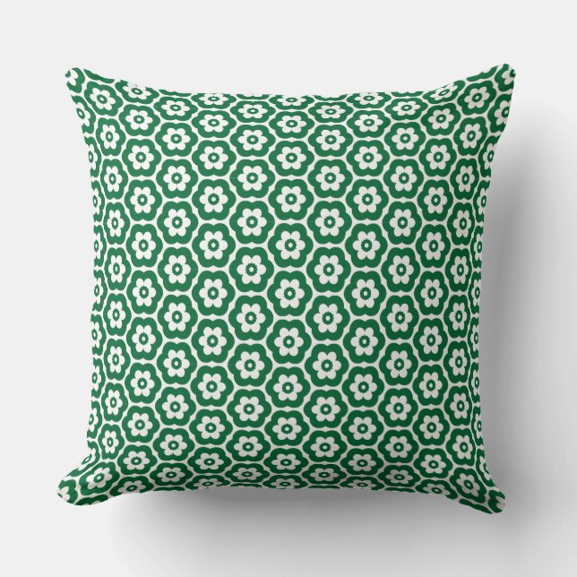 Geometric 280514 (03) - Forest Green on White Throw Pillow (Front)