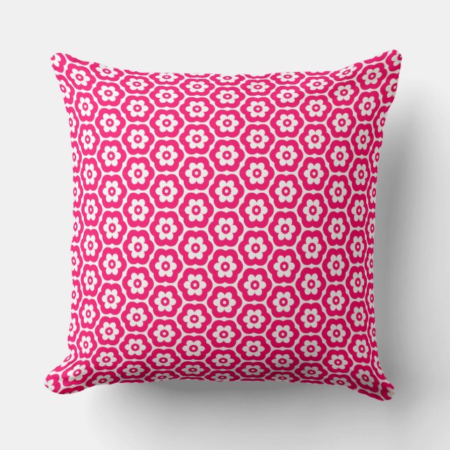 Geometric 280514 (03) - Neon Red on White Throw Pillow (Front)