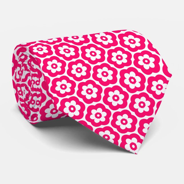 Geometric 280514 (03) - Neon Red on Yellow Neck Tie (Rolled)