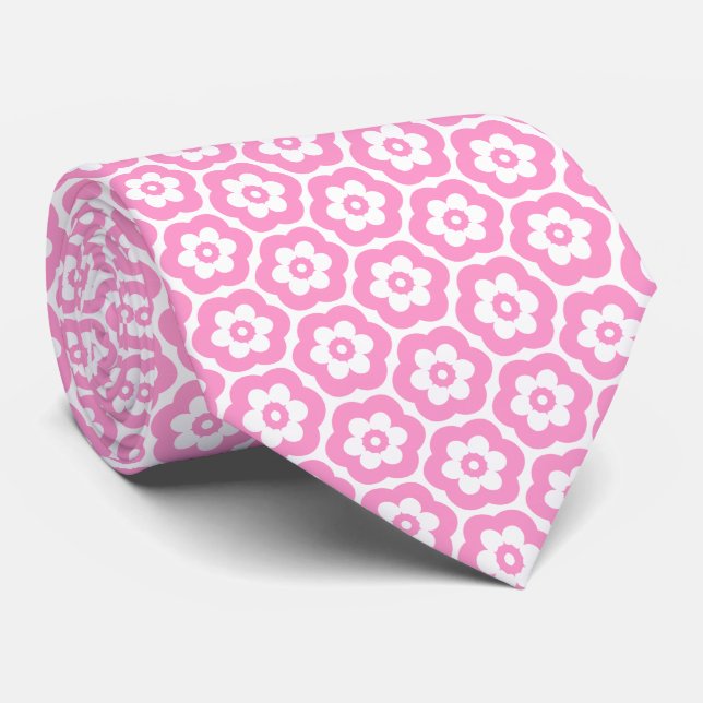 Geometric 280514 (03) - Pink on White Neck Tie (Rolled)