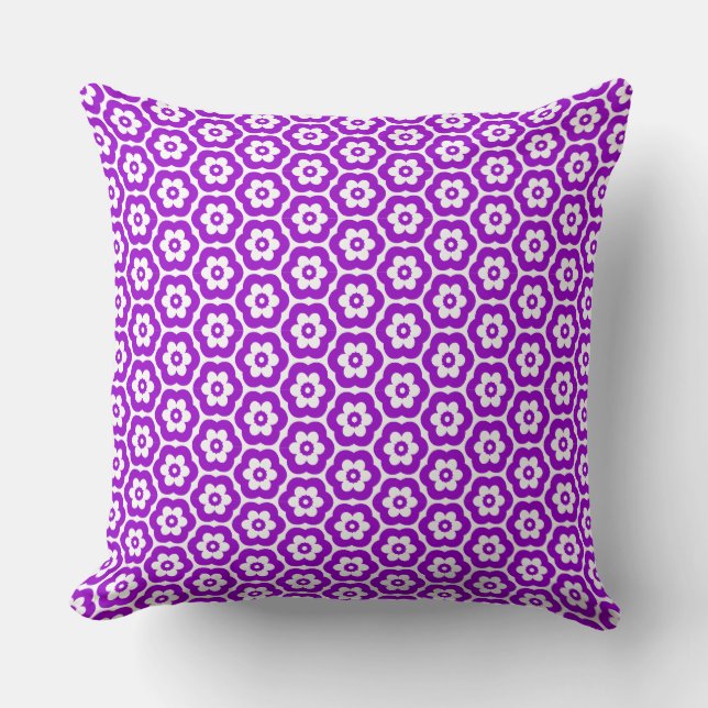 Geometric 280514 (03) - Purple on White Throw Pillow (Front)