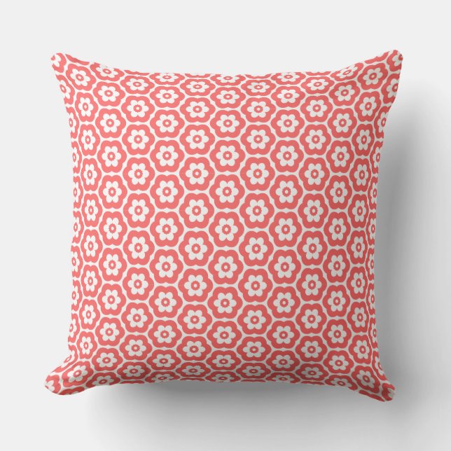 Geometric 280514 (03) - Tropical Pink on White Throw Pillow (Front)