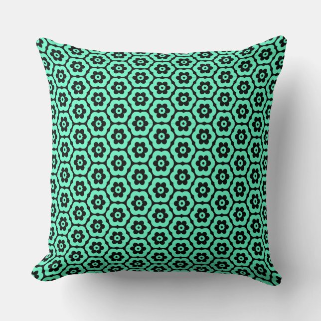 Geometric 280514 (03) - Turquoise on Black Throw Pillow (Front)