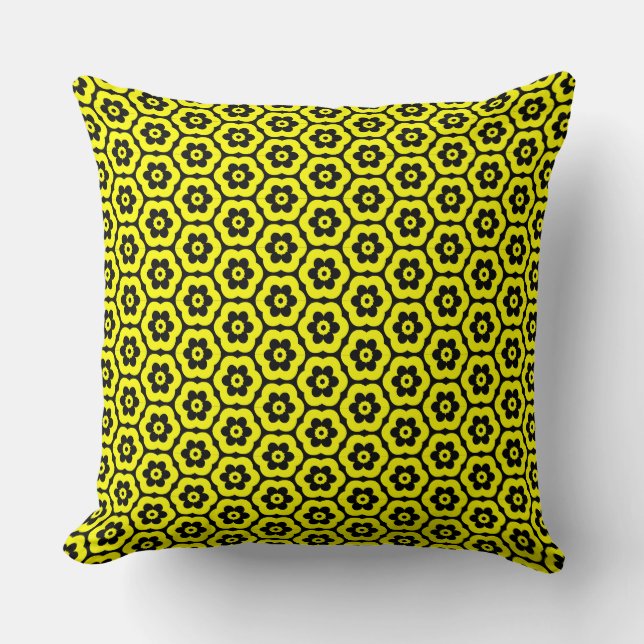 Geometric 280514 (03) - Yellow on Black Throw Pillow (Front)