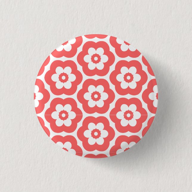 Geometric 290514 (3) - Tropical Pink on White Pinback Button (Front)