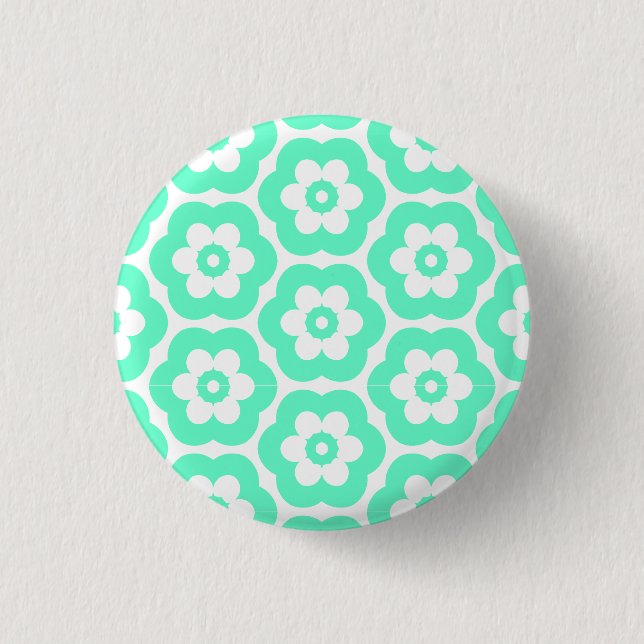 Geometric 290514 (3) - Turquoise on White Button (Front)