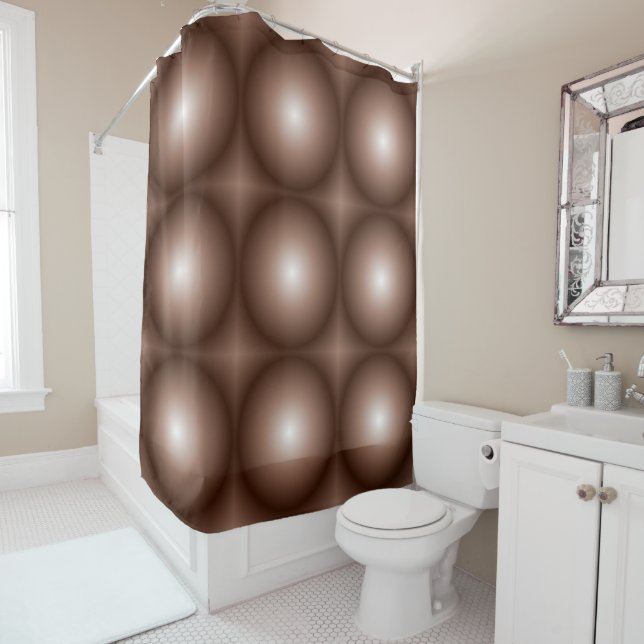 Geometric 3D Circle Dark Brown Mocha Mousse White  Shower Curtain (In Situ)