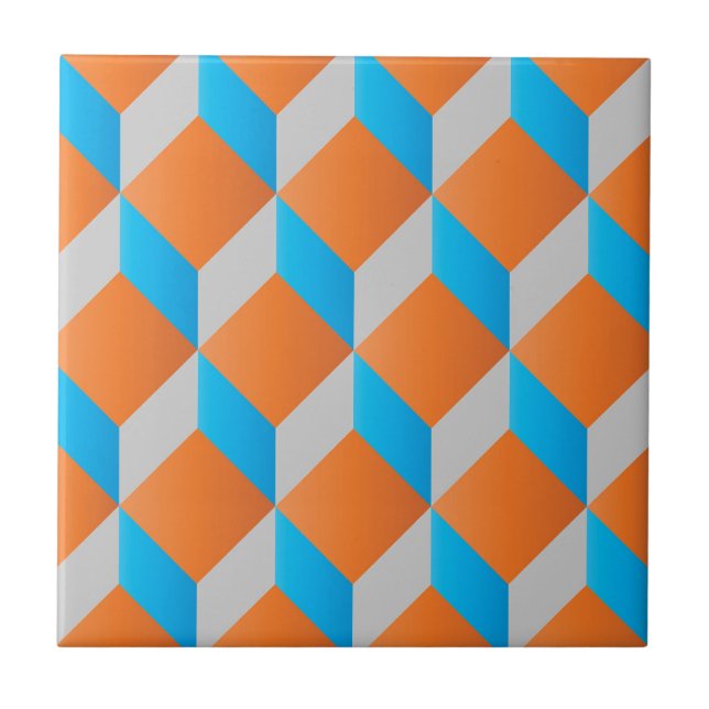 Geometric 3d cube pattern - retro design ceramic tile (Front)