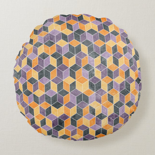 Geometric 3D Cube Seamless Pattern Round Pillow (Front)