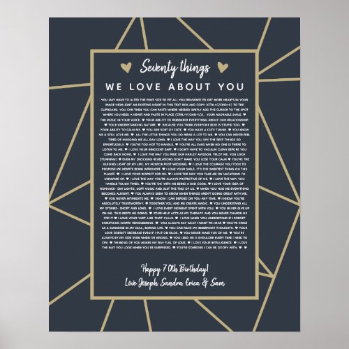 geometric 60 reasons we love you gold poster