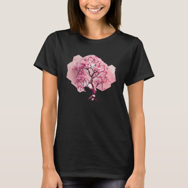 Geometric A Refreshing and Vibrant Pink Cherry Blo T-Shirt (Front)