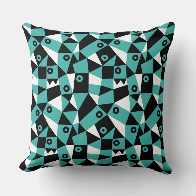 Geometric Abstract 030919 - Blue Green Throw Pillow (Front)