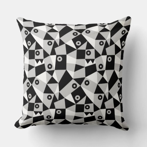 Geometric Abstract 030919 _ Gray Black and White Throw Pillow