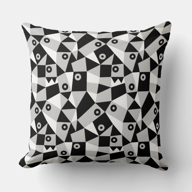 Geometric Abstract 030919 - Gray, Black and White Throw Pillow (Front)