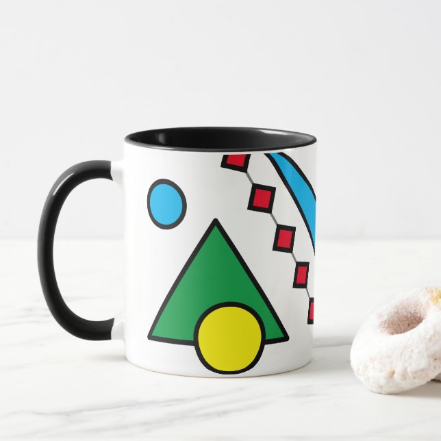 [Geometric Abstract #1] Bold Primary Colors Coffee Mug (With Donut)