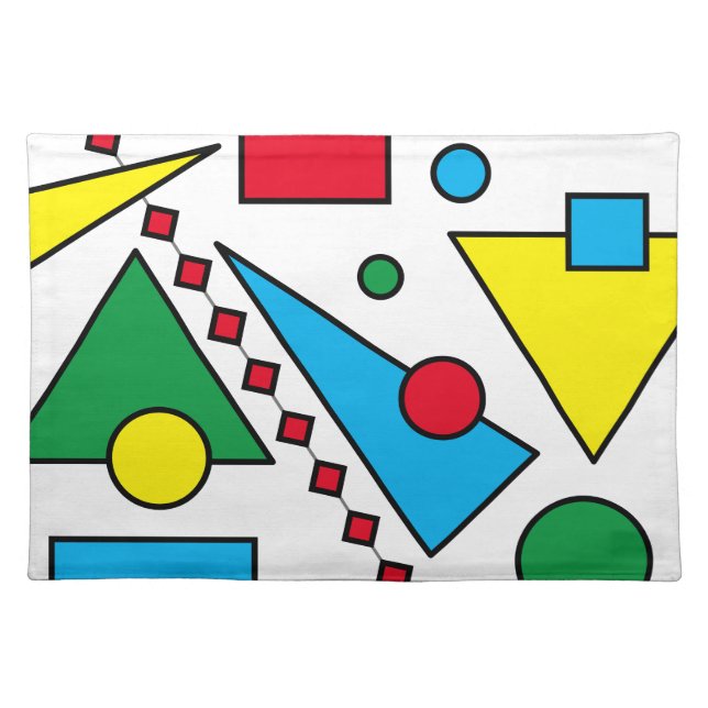[Geometric Abstract #1] Bold Primary Colors Shapes Cloth Placemat (Front)