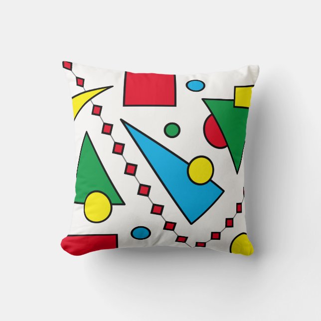 [Geometric Abstract #1] Bold Primary Colors Shapes Throw Pillow (Front)