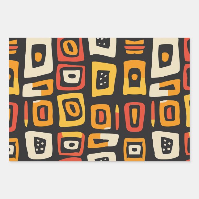 Geometric Abstract African Pattern Wrapping Paper Sheets (Front)