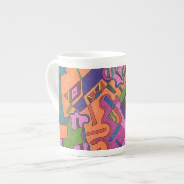 "Geometric" Abstract Art Bone China Mug (Front Left)
