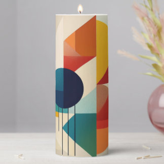 Geometric Abstract Art in Bauhaus Style Pillar Candle