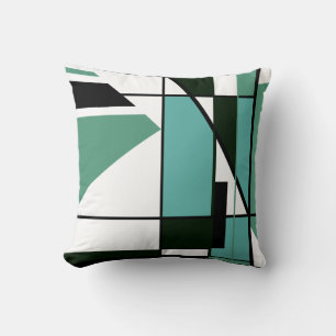 Geometric Abstract Art Mosaic in Green White Black Throw Pillow