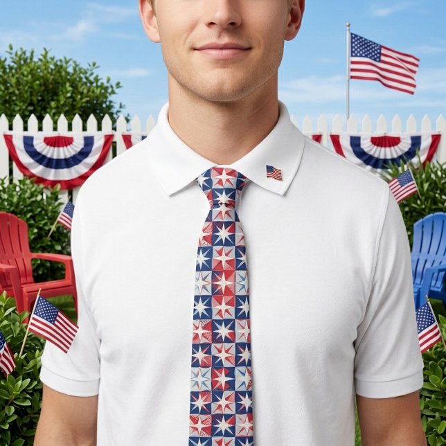 Geometric Abstract Art Patriotic Star Independence Neck Tie (Geometric Abstract Art Patriotic Star Independence Neck Tie)