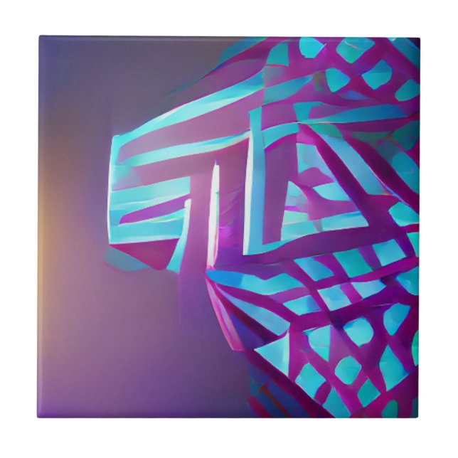 Geometric abstract art purple lavender aquamarine  ceramic tile (Front)