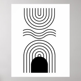 Geometric Abstract Black Mid Century Contemporary Poster