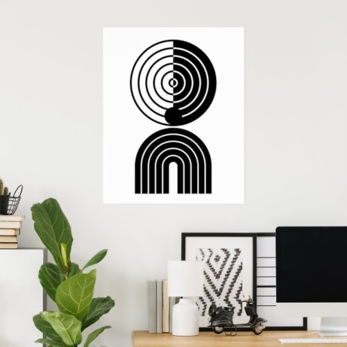 Geometric Abstract Black Mid Century Contemporary Poster