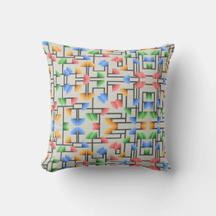 Geometric Abstract, blue, gold, coral, green Throw Pillow