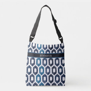 Geometric Abstract Blue Pattern Personalized Name Crossbody Bag