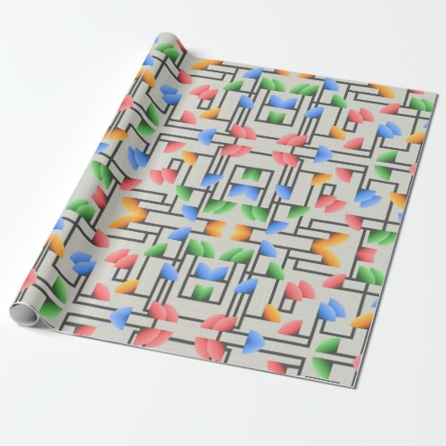 Geometric Abstract Blue Pink Yellow Green Wrapping Paper