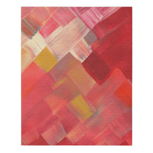 Geometric Abstract Brushstrokes Red, Pink & Gold Faux Canvas Print