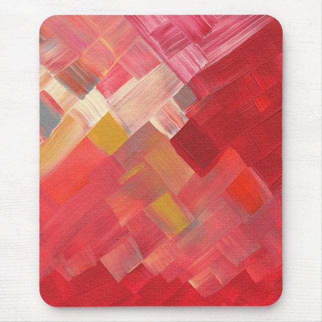 Geometric Abstract Brushstrokes Red, Pink & Gold Mouse Pad (Front)