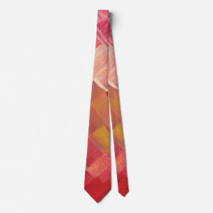 Geometric Abstract Brushstrokes Red, Pink & Gold Neck Tie