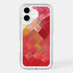 Geometric Abstract Brushstrokes Red, Pink & Gold iPhone 16 Case