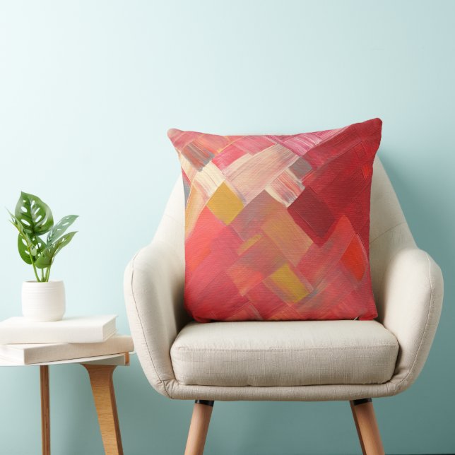 Geometric Abstract Brushstrokes Red, Pink & Gold Throw Pillow (Chair)