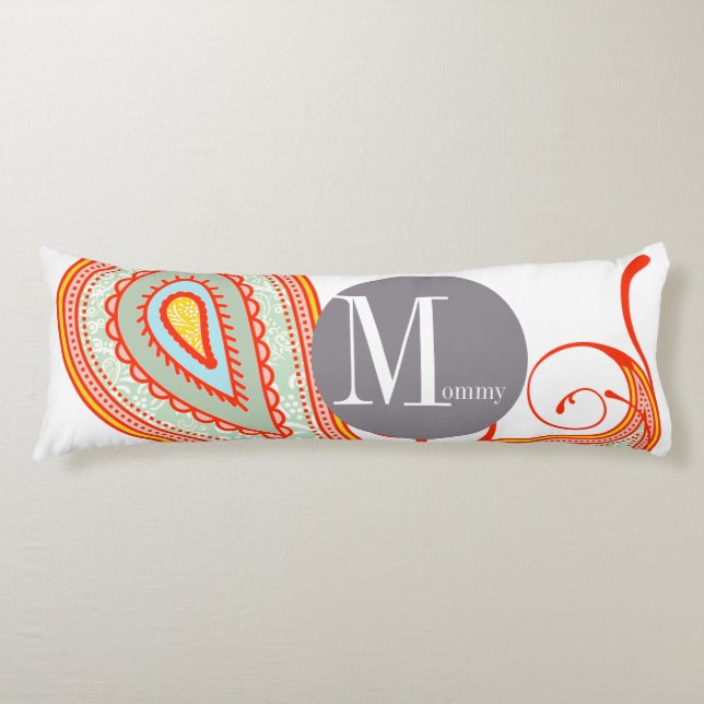 Geometric Abstract Circle Link Paisley Orange Mint Body Pillow (Front)