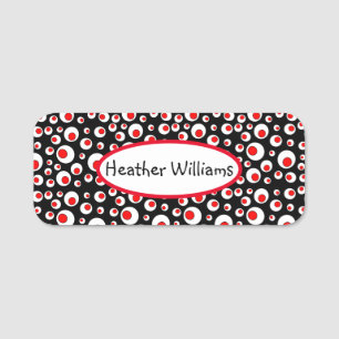 Geometric Abstract Circles Red White Black Name Tag