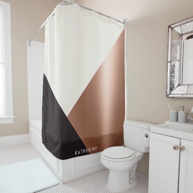 Geometric Abstract Color Block Shower Curtain (In Situ)