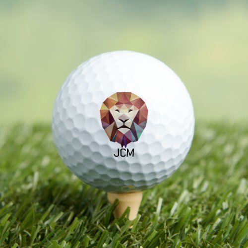 Geometric Abstract Colorful Lion w Monogram Golf Balls