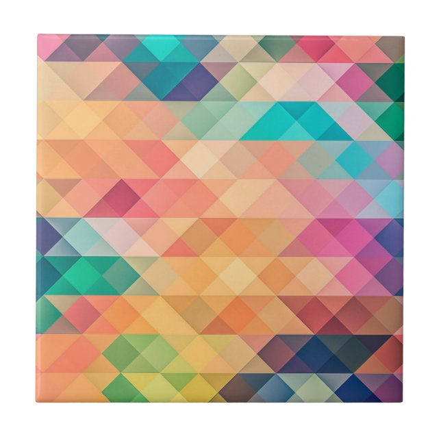Geometric Abstract Colorful Rainbow Pastel Cute Ceramic Tile (Front)