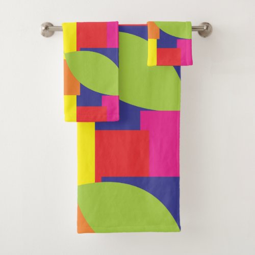 Geometric Abstract Colorful Square Leaf Pattern Bath Towel Set