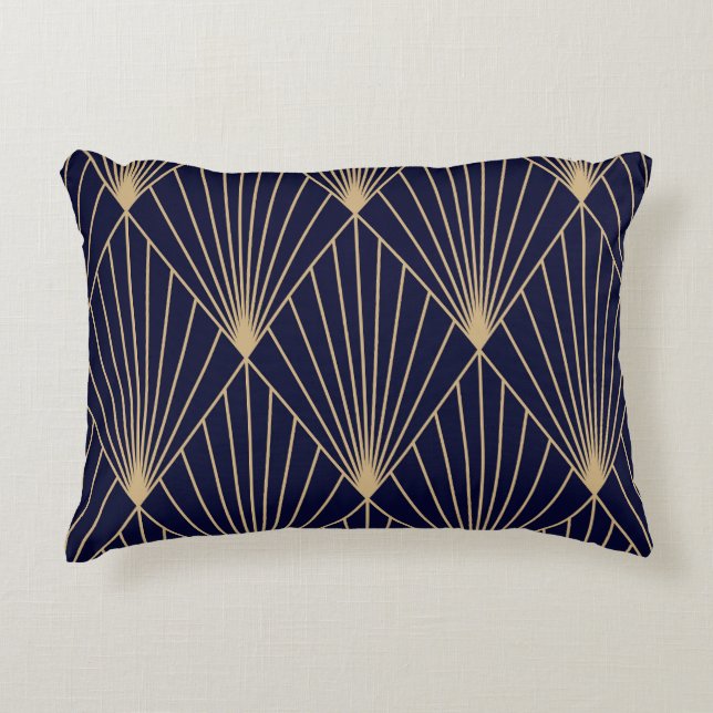 Geometric Abstract Dark Blue Gold Accent Pillow (Front)