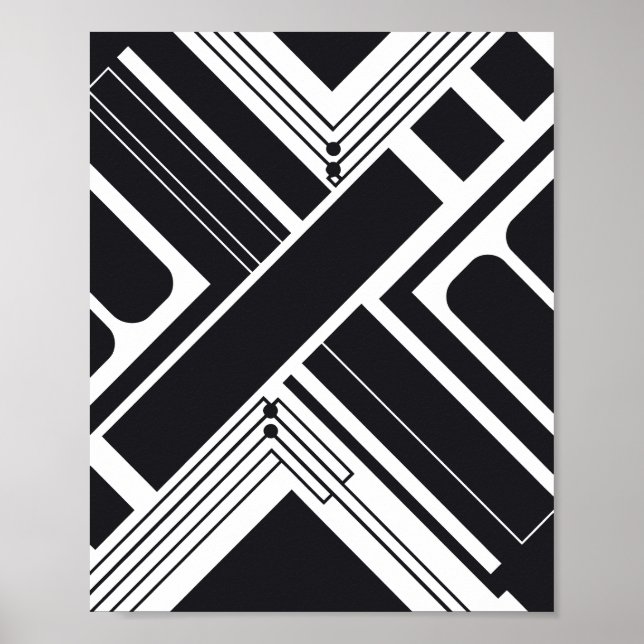 Geometric Abstract Design in Black and White Poster (Front)