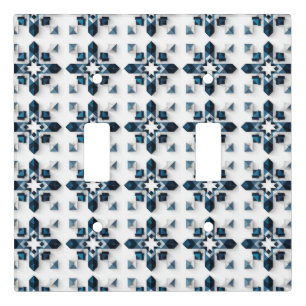 Geometric Abstract Design in Blue and White Light Switch Cover
