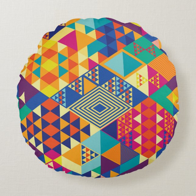 Geometric, abstract elements, vintage pattern. round pillow (Front)