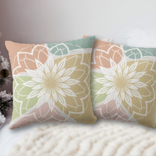 Geometric Abstract Flower Mandala Throw Pillow